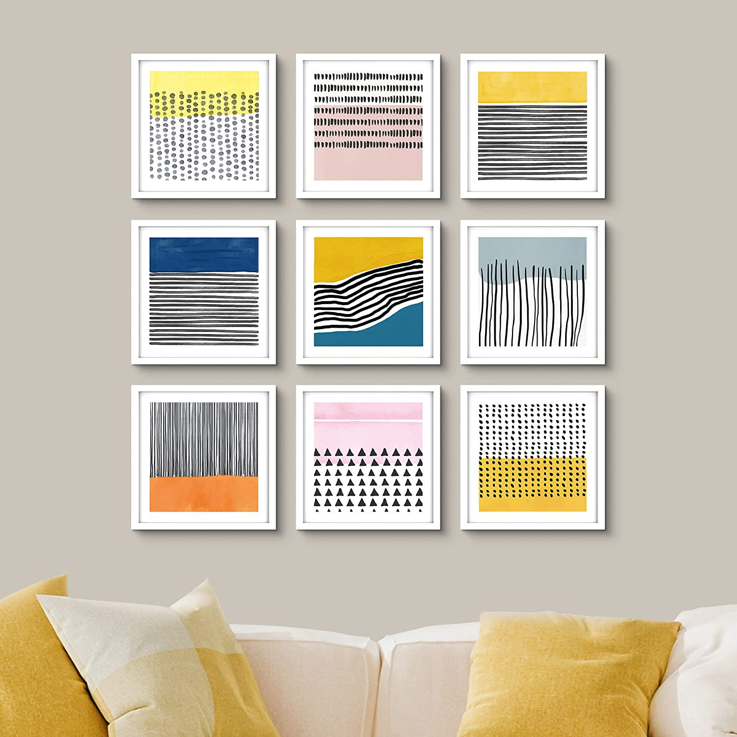 SIGNLEADER Framed Wall Art Collage Print Gallery Set Color Block Line